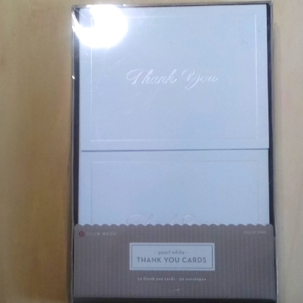 Pearl White Wedding Thank You Notes & Envelopes 50